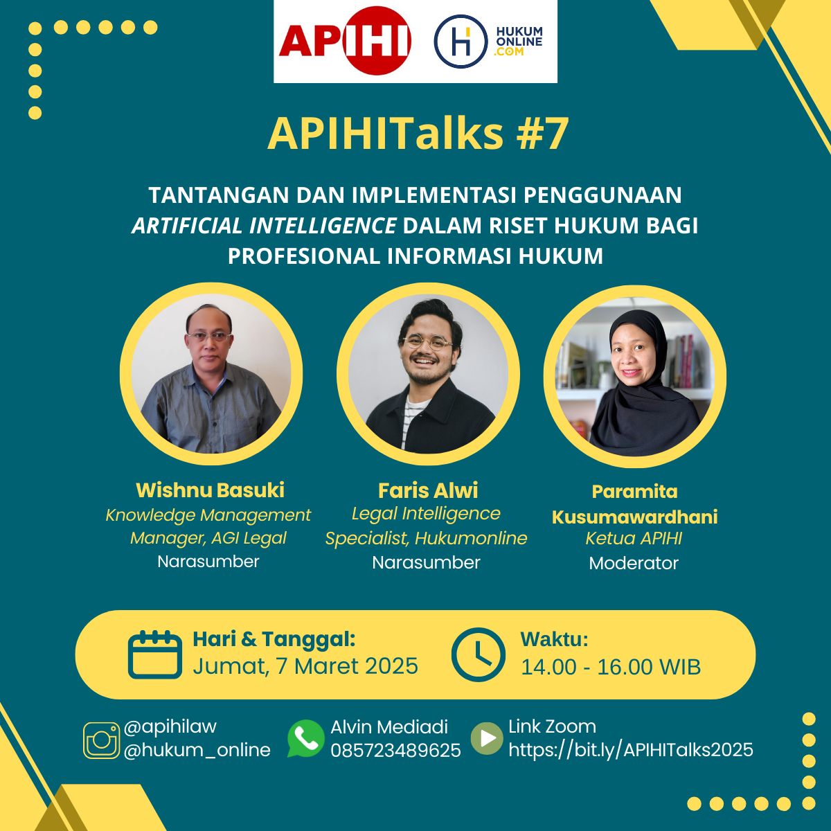 Diskusi ApihiTalks#7 Tantangan dan Implementasi Penggunaan Artificial Intelligence dalam Riset Hukum bagi Profesional Informasi Hukum